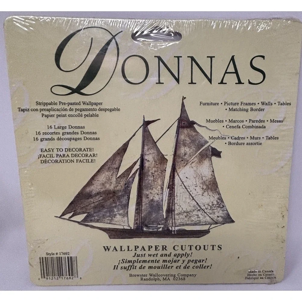 Vintage Brewster Donnas Sailboat Ship Wallpaper Cutouts Pre-Pasted NOS Style